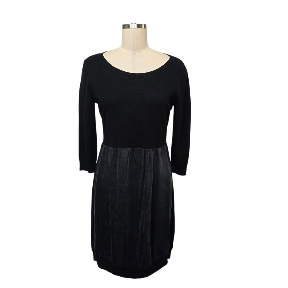 Sundance Black Merino Wool and Silk Mixed Media Long Sleeve Dress Size Small